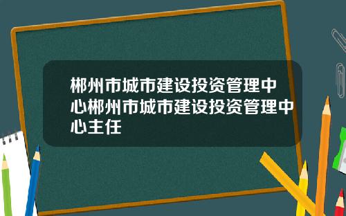郴州市城市建设投资管理中心郴州市城市建设投资管理中心主任