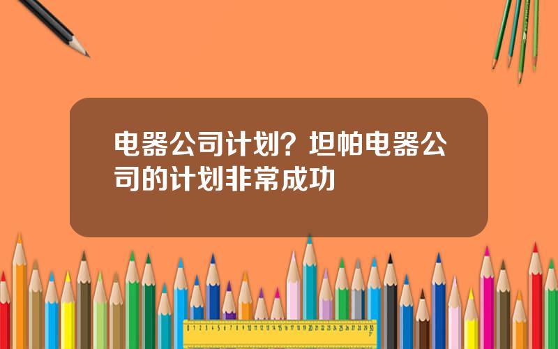 电器公司计划？坦帕电器公司的计划非常成功