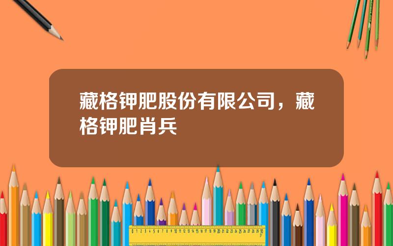 藏格钾肥股份有限公司，藏格钾肥肖兵